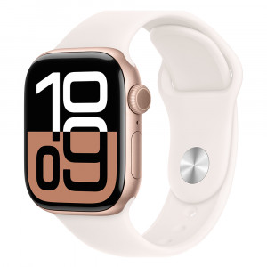 Apple Watch 10 46mm, Aluminum Rose Gold, Ремешок Light Blush Sport Band, размер S/M