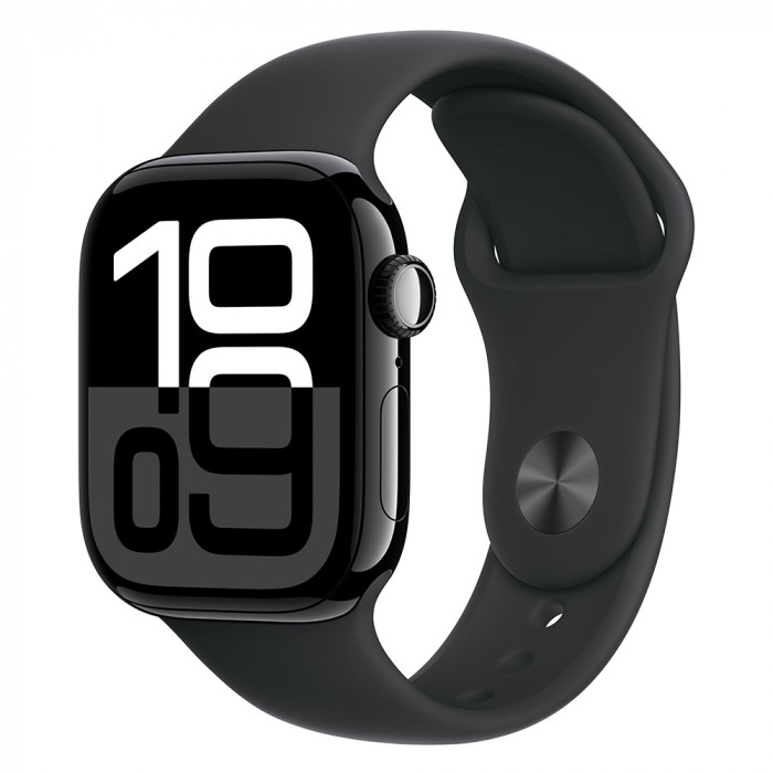 Apple Watch 10 42mm, Aluminum Jet Black, Ремешок Black Sport Band, размер M/L