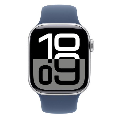 Apple Watch 10 46mm, Aluminum Silver, Ремешок Denim Sport Band, размер M/L