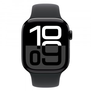 Apple Watch 10 46mm, Aluminum Jet Black, Ремешок Black Sport Band, размер S/M