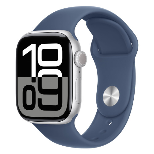Apple Watch 10 46mm, Aluminum Silver, Ремешок Denim Sport Band, размер M/L