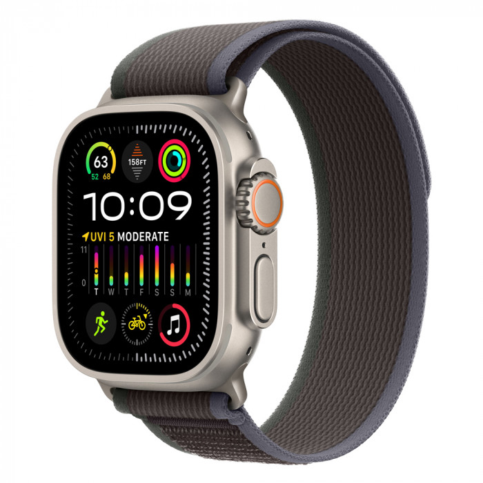 Apple Watch Ultra 2 49mm Titanium Trail Loop, Blue/Black M/L