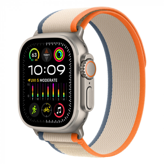Apple Watch Ultra 2 49mm Titanium Trail Loop, Orange/Beige S/M