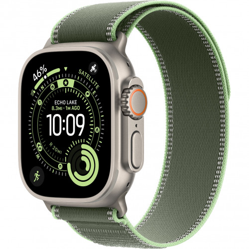 Apple Watch Ultra 3 49mm, Natural Titanium, Trail Loop Green/Neon, M/L