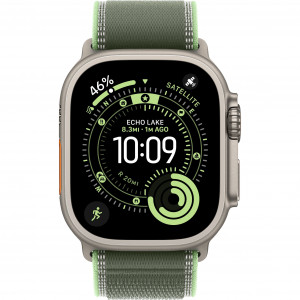 Apple Watch Ultra 3 49mm, Natural Titanium, Trail Loop Green/Neon, M/L