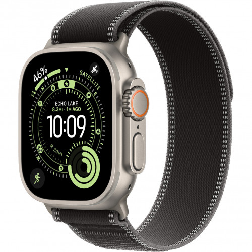 Apple Watch Ultra 3 49mm, Natural Titanium, Trail Loop Black/Charcoal, S/M