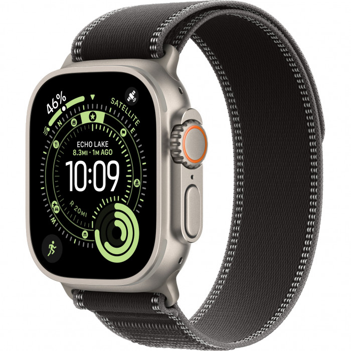 Apple Watch Ultra 3 49mm, Natural Titanium, Trail Loop Black/Charcoal, M/L