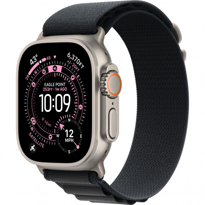 Apple Watch Ultra 3 49mm, Natural Titanium, Alpine Loop Black, L