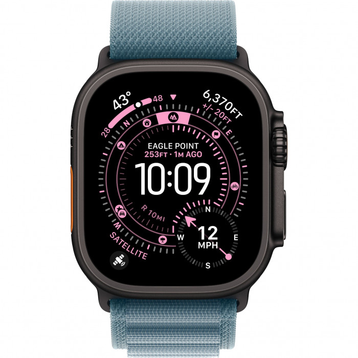 Apple Watch Ultra 3 49mm, Black Titanium, Alpine Loop Light Blue, S