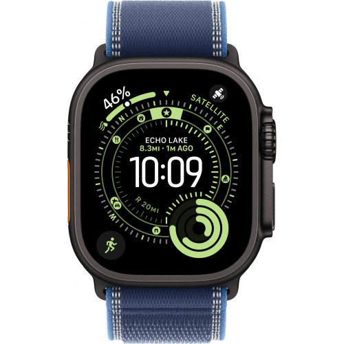 Apple Watch Ultra 3 49mm, Black Titanium, Trail Loop Blue/Bright Blue, S/M