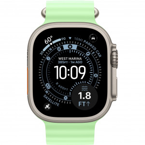 Apple Watch Ultra 3 49mm, Natural Titanium, Ocean Band Neon Green