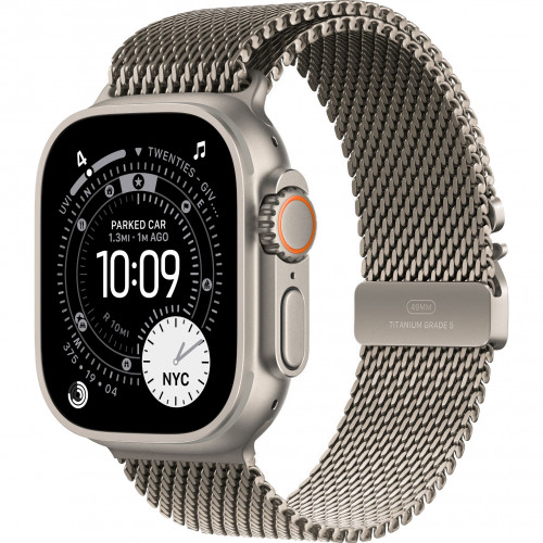 Apple Watch Ultra 3 49mm, Natural Titanium, Titanium Milanese Loop, M