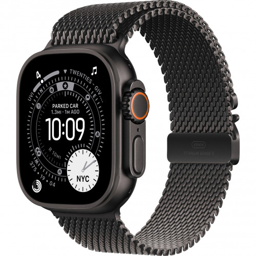 Apple Watch Ultra 3 49mm, Black Titanium, Titanium Milanese Loop, L