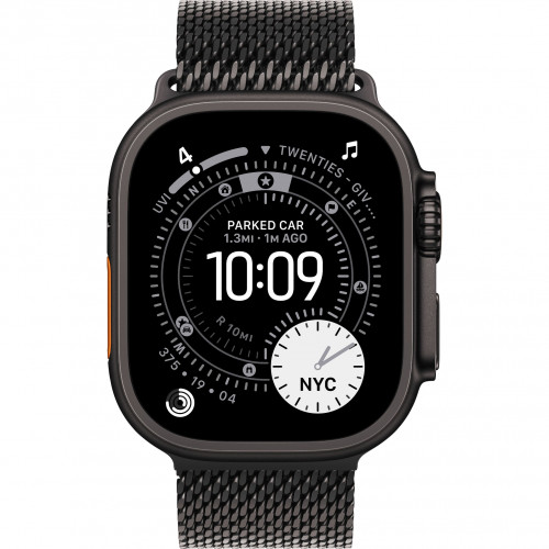 Apple Watch Ultra 3 49mm, Black Titanium, Titanium Milanese Loop, L