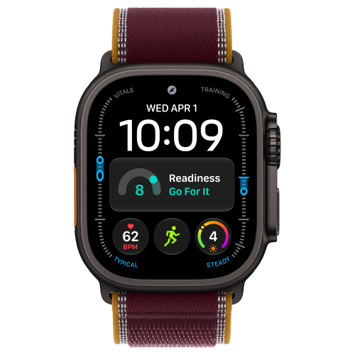 Apple Watch Ultra 4 49mm, Black Titanium, Trail Loop Burgundy, M/L