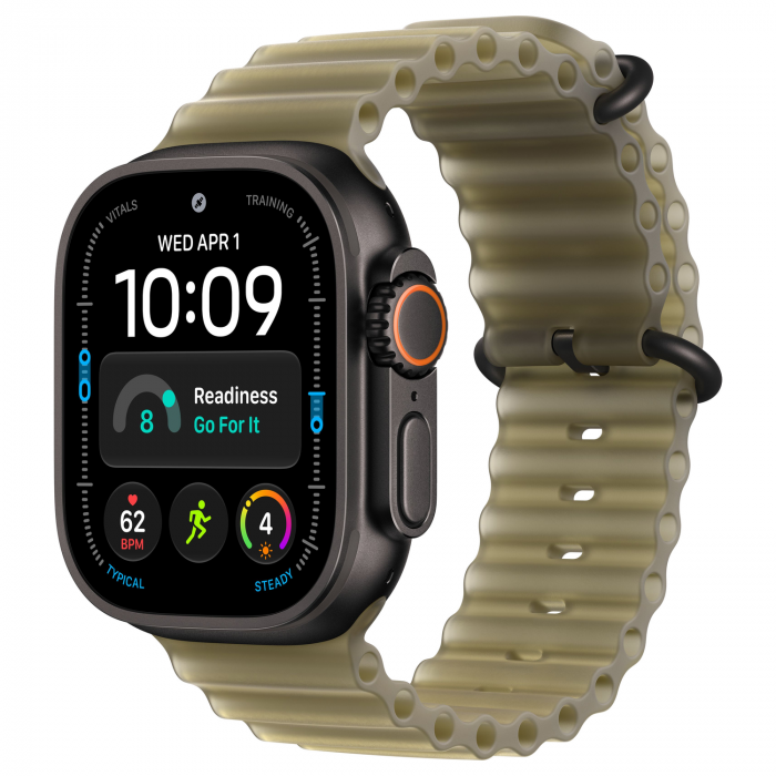 Apple Watch Ultra 4 49mm, Black Titanium, Ocean Band Translucent Kelp