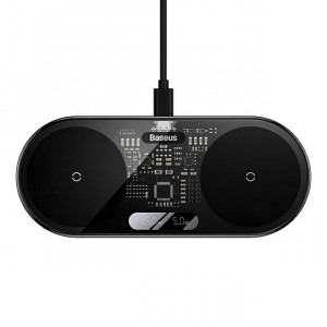 Беспроводное зарядное устройство Baseus 2in1 Digital LED Display 20w, Black