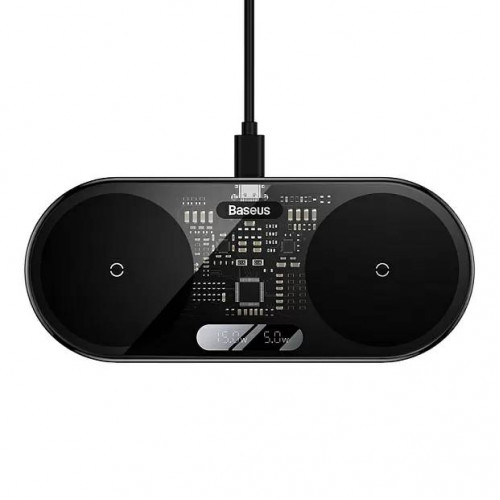 Беспроводное зарядное устройство Baseus 2in1 Digital LED Display 20w, Black