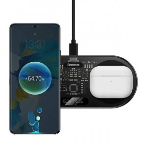 Беспроводное зарядное устройство Baseus 2in1 Digital LED Display 20w, Black
