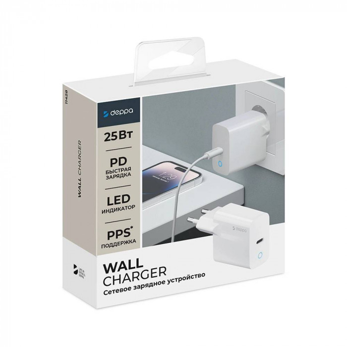 СЗУ Deppa Wall Charger 25W USB-C, белый