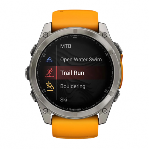 Умные часы Garmin Fenix 8 51mm Sapphire, Титановый серый, Ремешок оранжево-графитовый