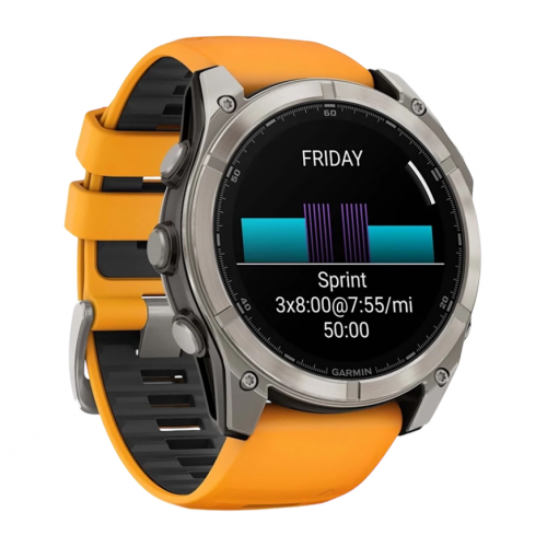 Умные часы Garmin Fenix 8 51mm Sapphire, Титановый серый, Ремешок оранжево-графитовый