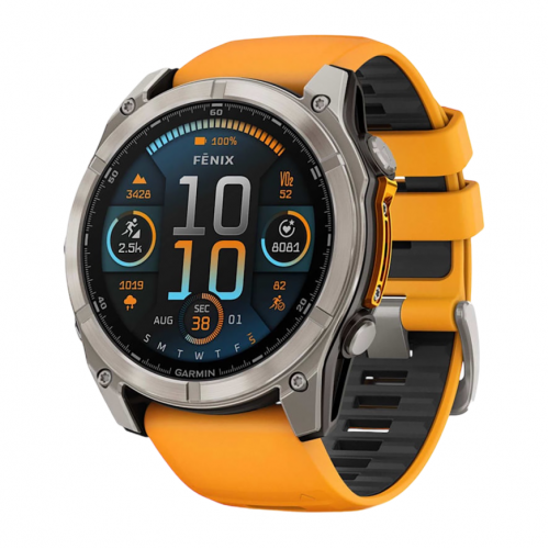 Умные часы Garmin Fenix 8 51mm Sapphire, Титановый серый, Ремешок оранжево-графитовый